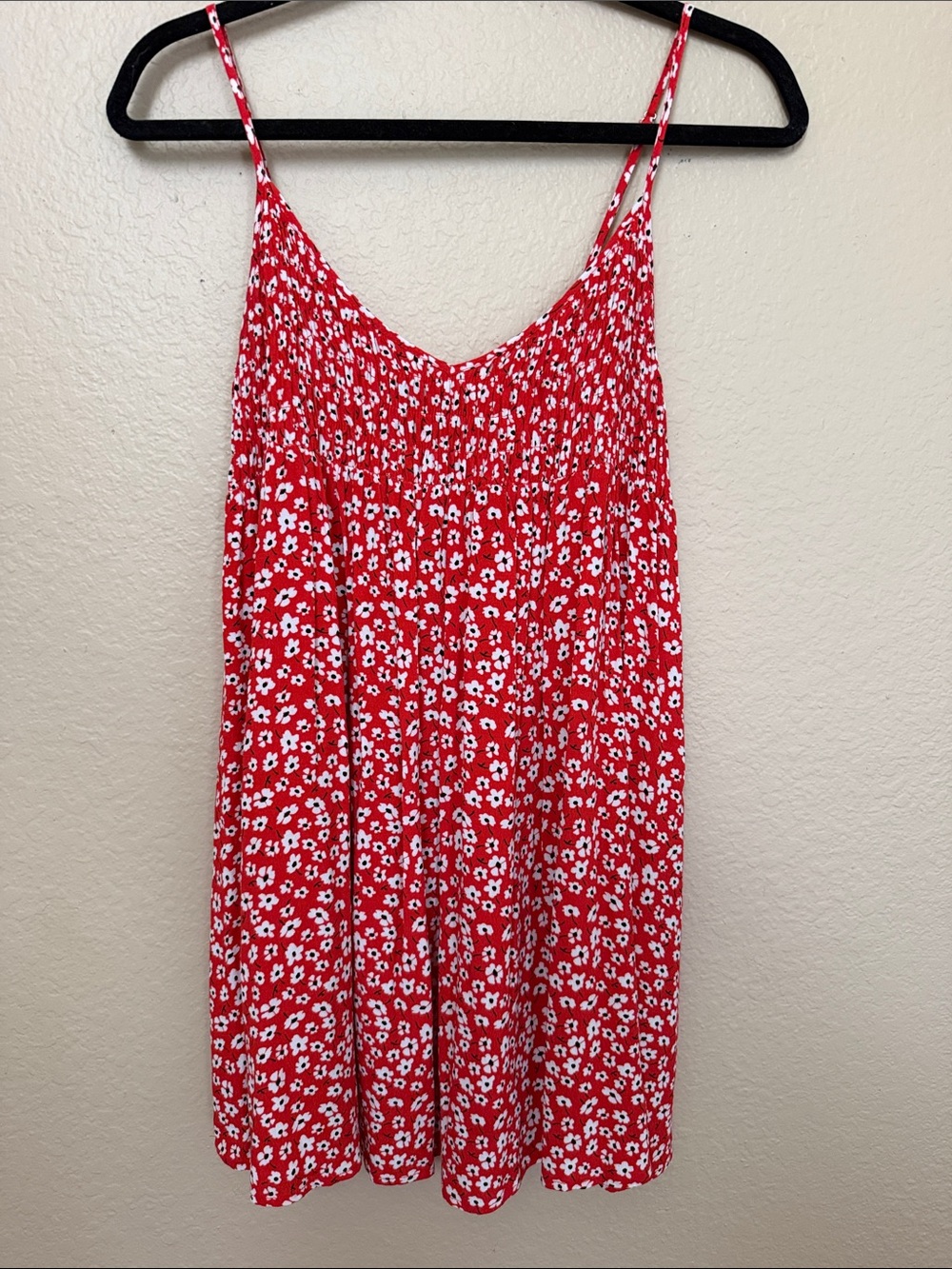 Red Floral Spaghetti-Strap Mini Dress